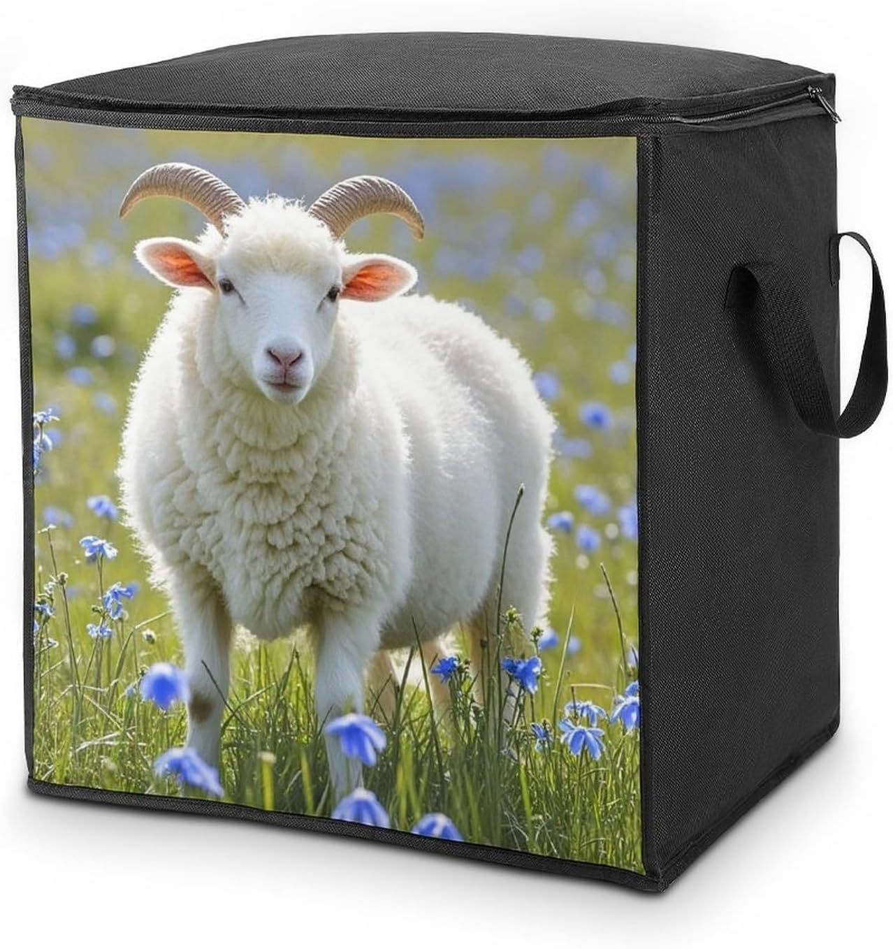Large Sheep Storage Bags with Handle Foldable Closet Organizers Clothes Storage Bins Bedding Storage Containers Fabric Moving Bags Blanket Comforter Storage Bag 70L