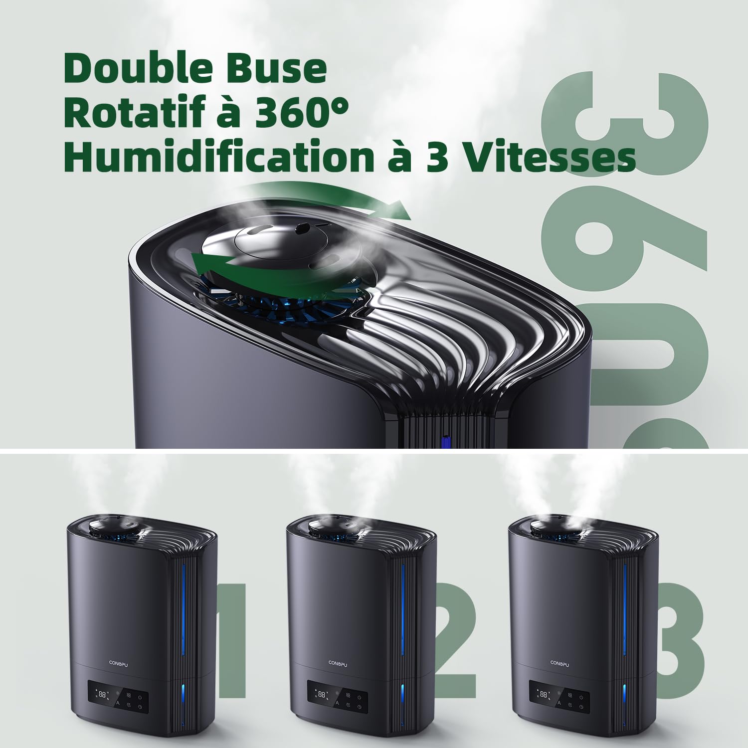 CONOPU Humidificateur d'Air à Ultrasons 6L, Humidificateur d'Air Chambre Silencieux avec Trois Modes et Fonction Température Constante, Humidificateur pour Bébé et Plantes d'Intérieur