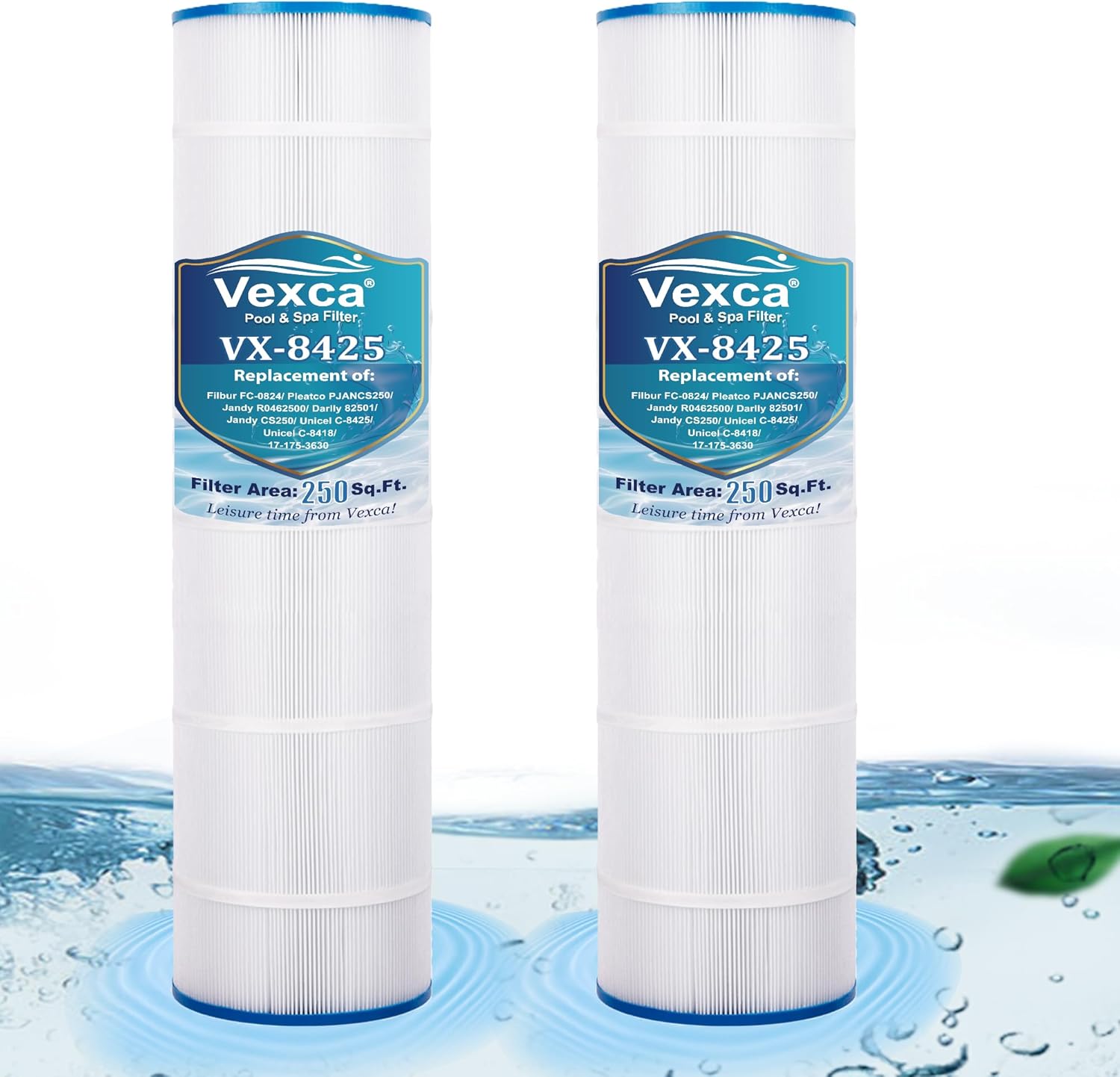 Vexca® Swimming Pool Filter Cartridge Compatible with Jandy CS250, PJANCS250, Unicel C-8425, FC-0824, R0462500, CX870RE, Aladdin 29913, AK-7013, Darlly 82501, SD-01073, 250 Sq.Ft, 2 Pack
