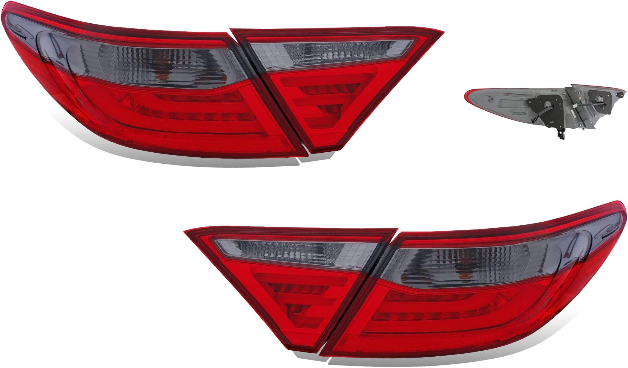 LED Taillight 4 Pcs Red/Smoke Assembly Set For Toyota Camry (Pair) Driver Left and Passenger Right Side Replacement