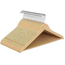 SONGMICS Grucce Appendiabiti Legno, 30 Pezzi, Appendini, Salvaspazio, Scanalature su Spalle, Gancio Girevole a 360°, Legno di Betulla, per Pantaloni Giacche, Beige Naturale CRW030K01