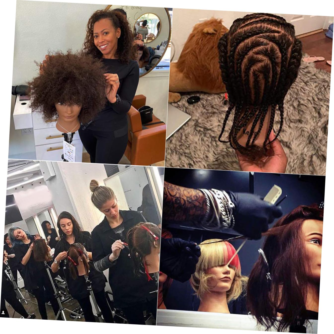 Tête à Coiffer D’entraînement Afro Noire en Plastique et Cheveux | Académie de Coiffure, Cheveux Très Épais et Peu Emmêlés, Usage Formation Coiffures