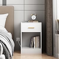 Vista 2 de LAPTAIN Nightstand with Charging Station, End Side Table with Storage Drawer and Open Cabinet, Bedside Table for Bedroom, White