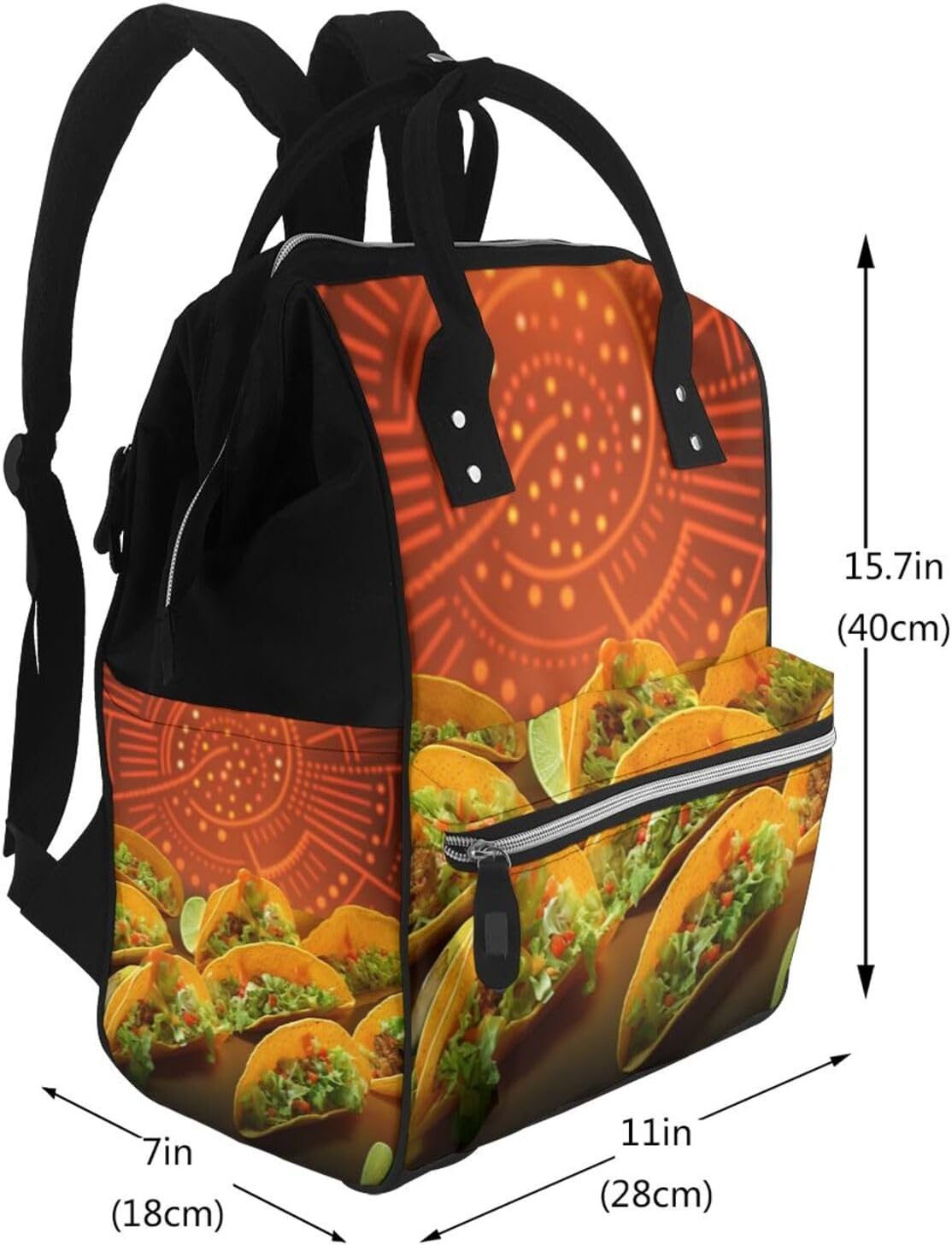Food Pattern Funny Diaper Bag with Changing Pad, Pacifier Holder - Multifunction Travel Nappy Bags Large Capacity Laptop Backpack Waterproof Mommy Bag Casual Daypack for Mom image 2