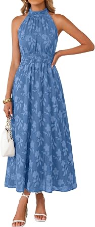 Simplee Womens Summer Halter Maxi Dress Boho Floral Wedding Guest Dresses