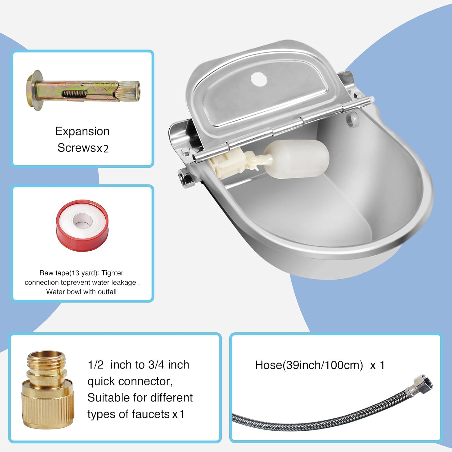 Automatic Water Dispenser for Dog, Stainless Steel Dog Water Bowl Dispenser with 2 Float Valves