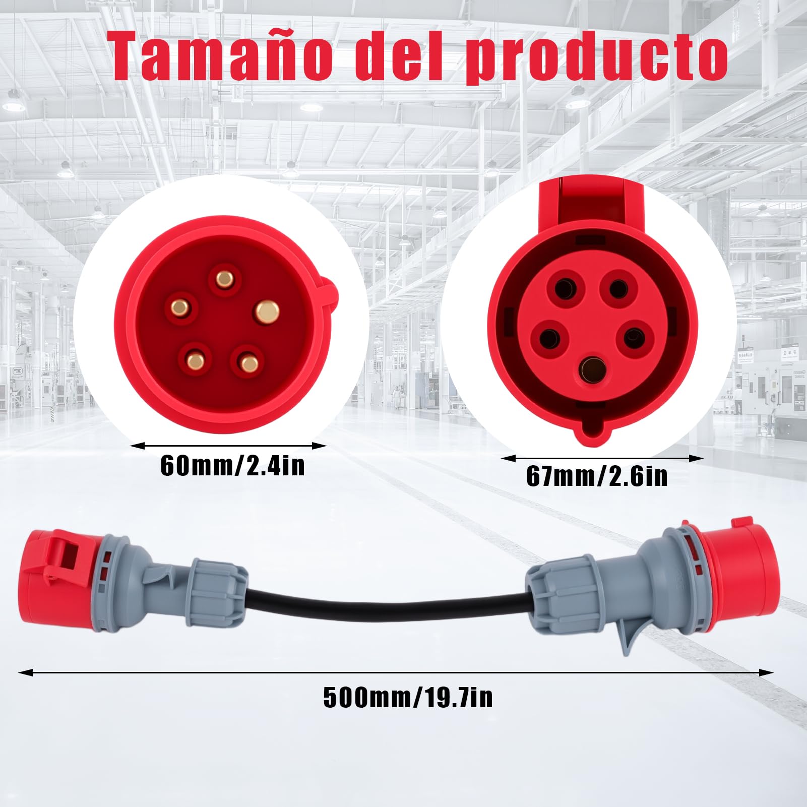 Adaptador de CEE Corriente Recta 32A en 16a, Cable de Corriente Fuerte 16a Inserto de Inserción, Material de Metal y Plástico, Duradero y Seguro, Impermeable IP44, Adecuado para