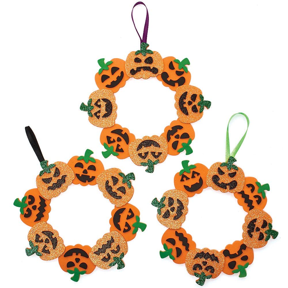 Baker Ross Kürbis-Kränze Bastelset – 3er Pack Aus Moosgummi, Mit Glitzer, Für Kinder – Halloween-Deko Selbst Gemacht