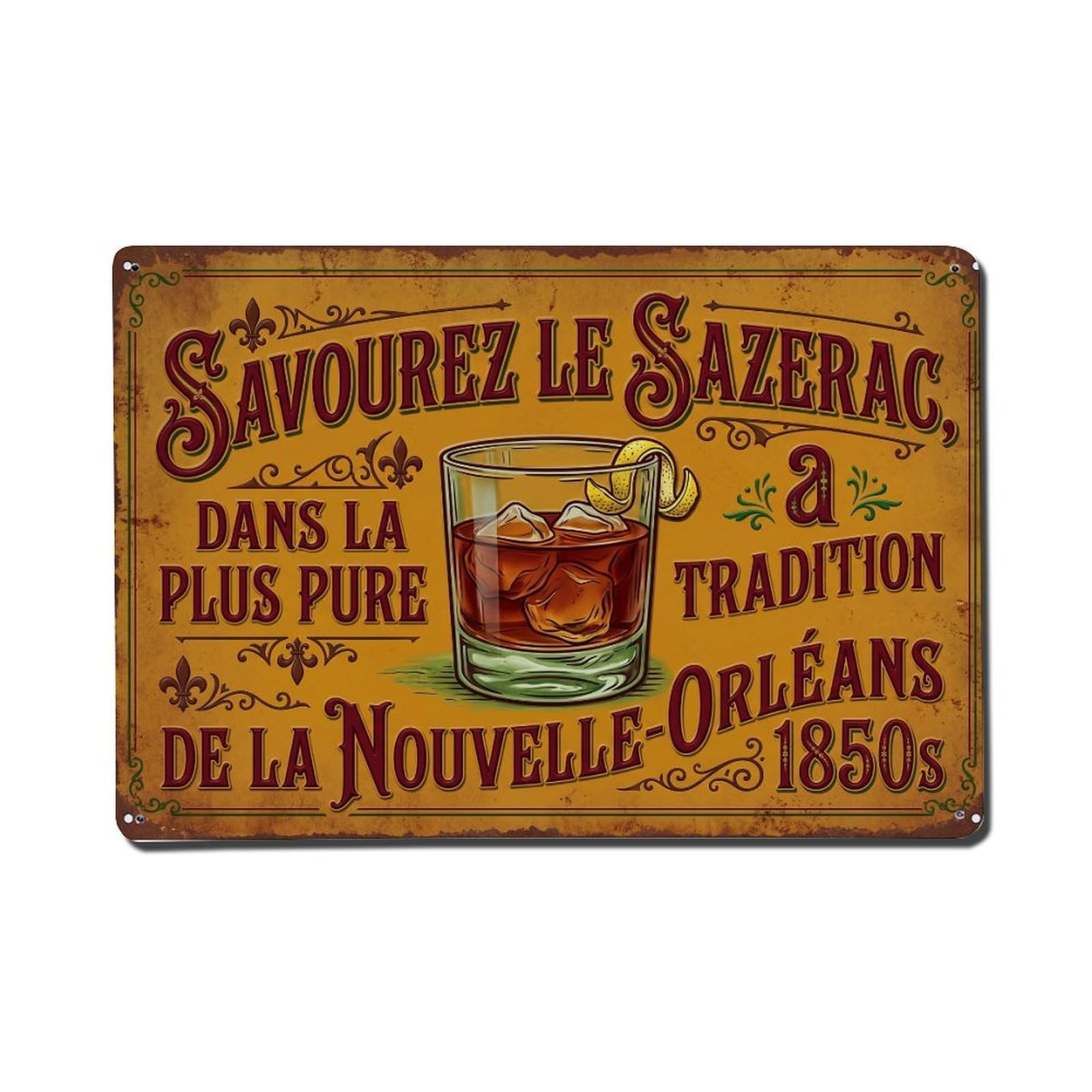 Sazerac Authentic Preparation Metal Tin Sign Plaque Wall Decor for Cafe, Club Bar, Office, Home Garden Metal Poster 8x12Inch