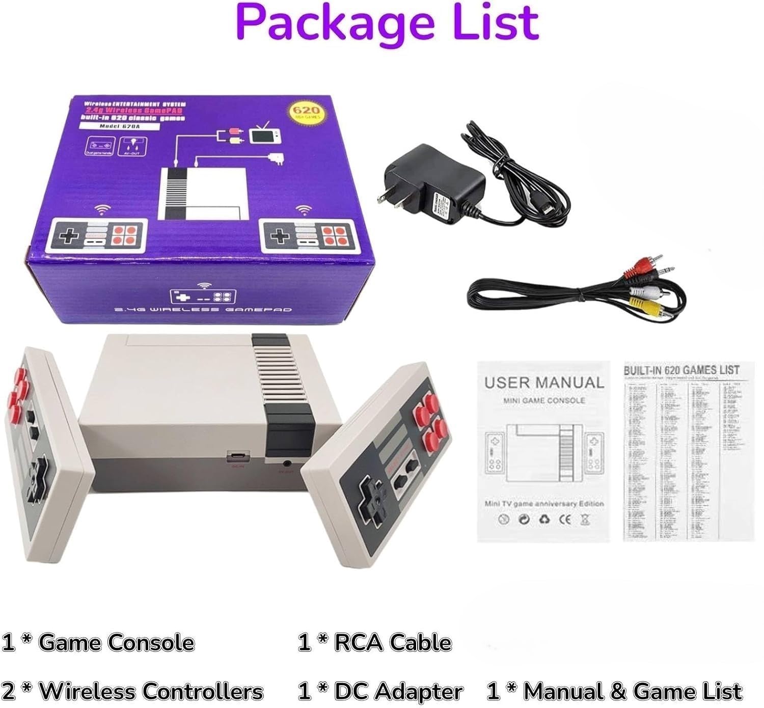 Mini consola de juegos retro clásica, sistema de juego de mano con salida AV con controladores inalámbricos duales, Plug and Play (V1).