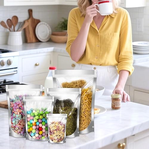 Miniatura 6 de 100 bolsas resellables de Mylar para almacenamiento de alimentos, bolsas a prueba de olores de 7 x 10.2 pulgadas, bolsas independientes de papel de