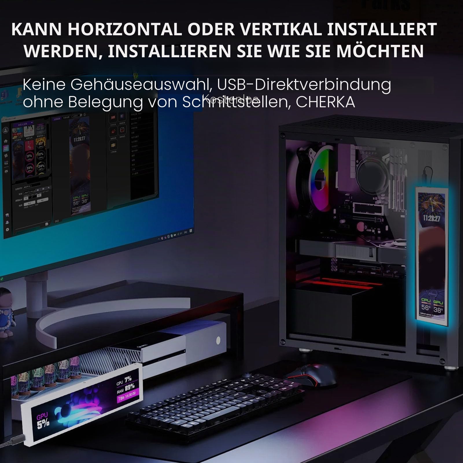 Dpofirs 9,2 Zoll FHD PC Temperaturanzeigefeld, Sekundärer Computerbildschirm mit Dynamischen Videothemen und Einzelkabel Einrichtung für CPU GPU Überwachung und Benutzerdefinierte (White)
