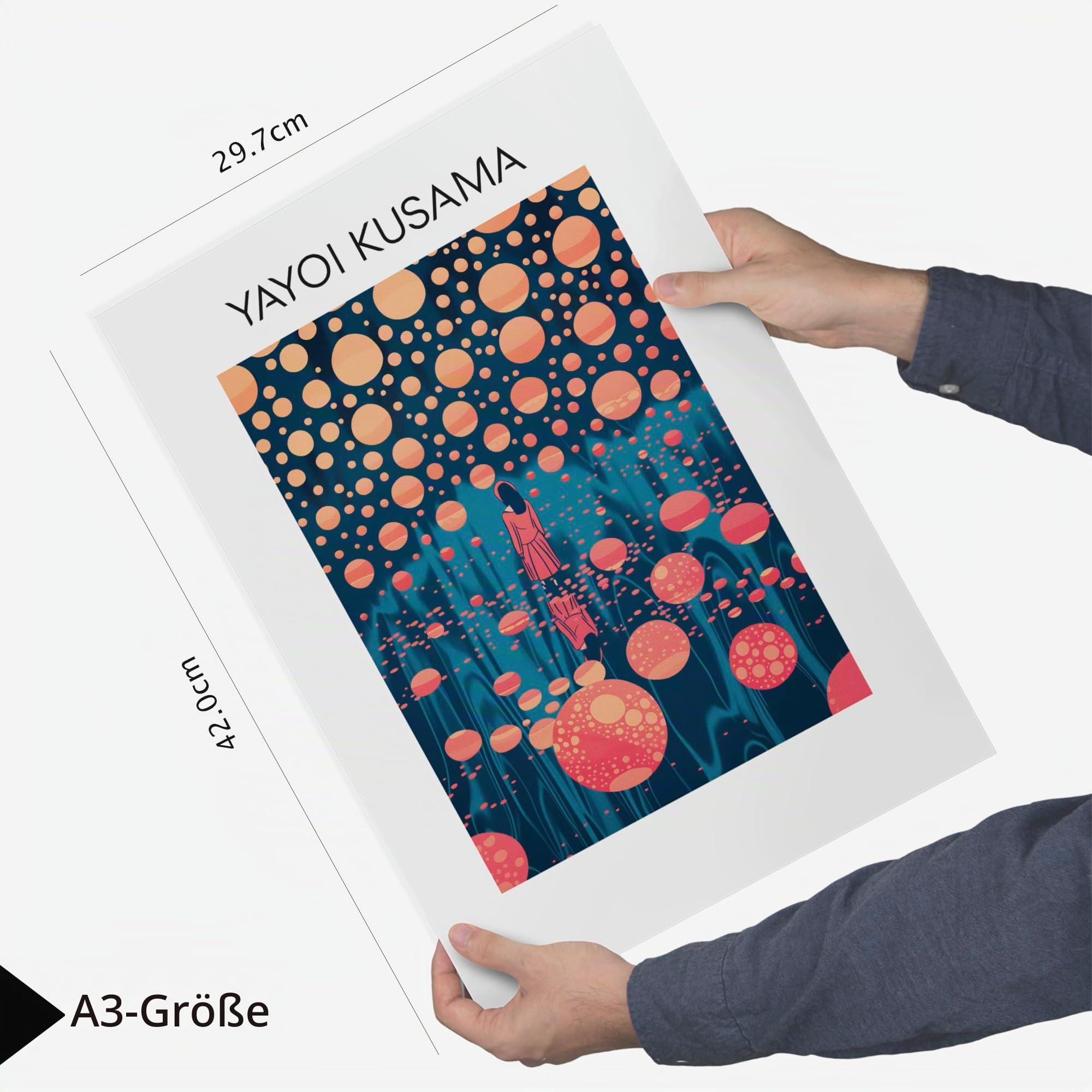 Nacnic 6er-Set Yayoi Kusama Sonnenuntergang Wasser Blau Orange Rot Lila Farben Janapise Gerahmtes Poster mit Design-Illustrationen zur Dekoration der Wände Ihres Zuhause im A3 A4 Schwarzer Rahmen