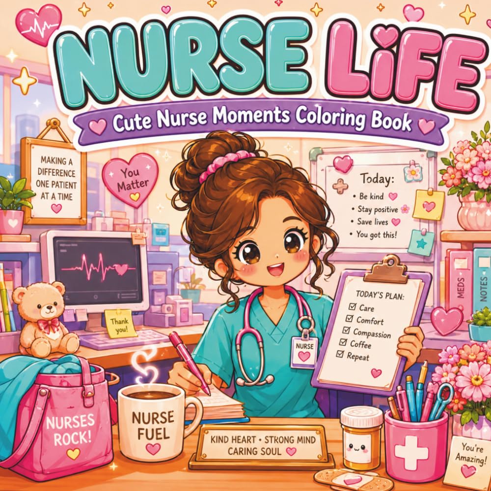 Nurse Life: Cute Nurse Moments Coloring Book with Funny Nurse Humor, Coffee Breaks, Cozy After-Shift Scenes & Kawaii Medical Doodles