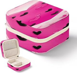 Women's Fashion Jewelry Box, Love Heart Printing To Go Portable Jewelry Box, Personalized Travel Mini Jewelry Organizer,Exquisite Portable Jewelry Box
