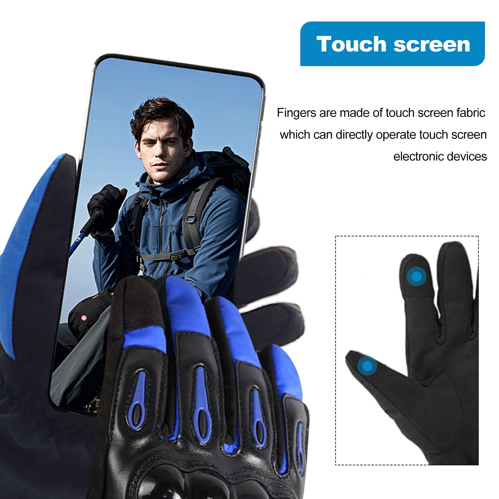 Gants de Moto, Gants à Écran Tactile Plein pour Femme et Homme, Gants Moto Coupe-Vent et Coupe-Froid pour VTT, Moto Cross, Scooter, Vélo et Autres Sports de Plein Air