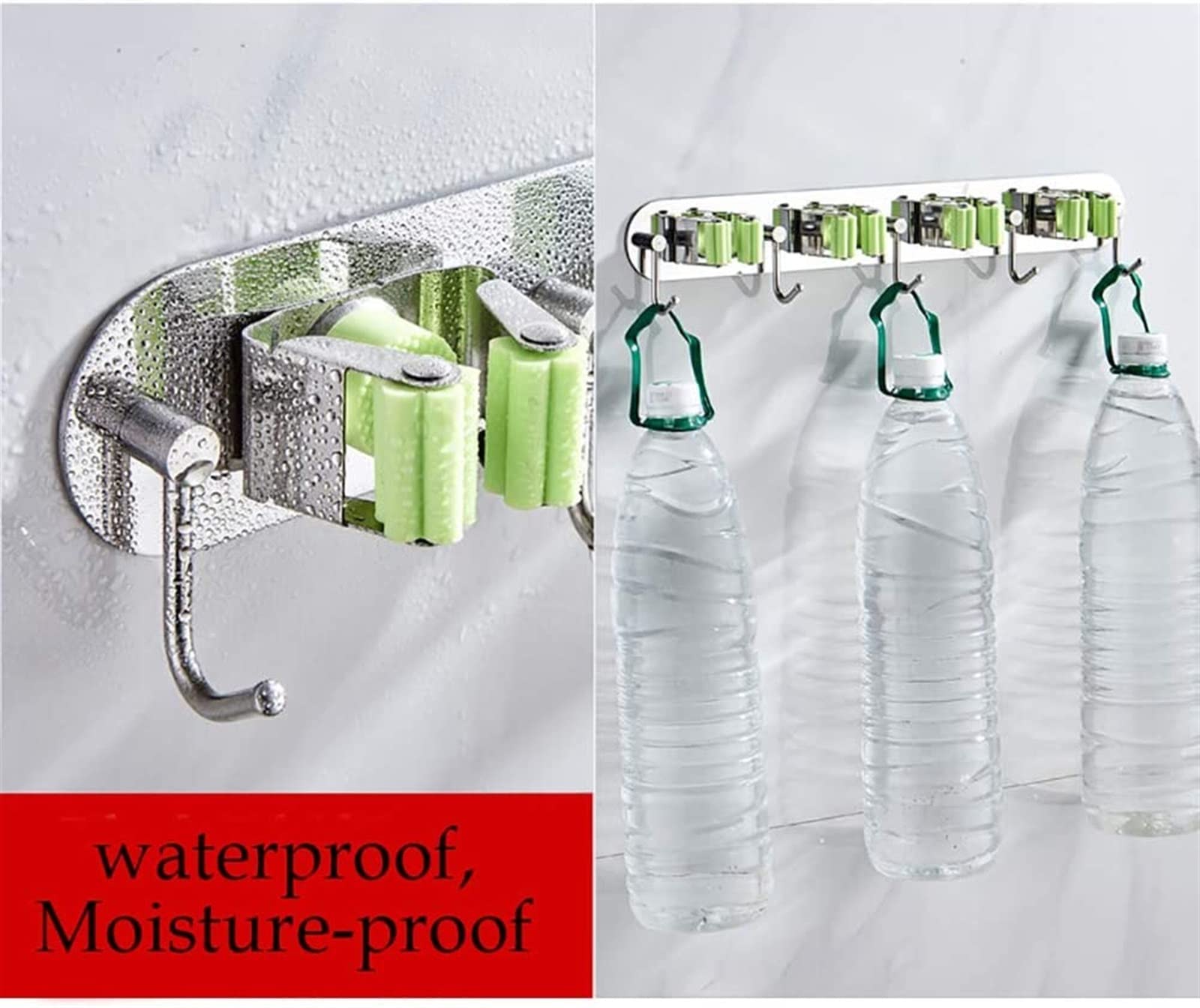 Soporte for fregona, pinza for escoba, organizador montado en la pared, estante for fregona multifuncional de acero inoxidable, punzón libre, baño, cocina, escoba, fregona, for colgar en la pared, 4 e