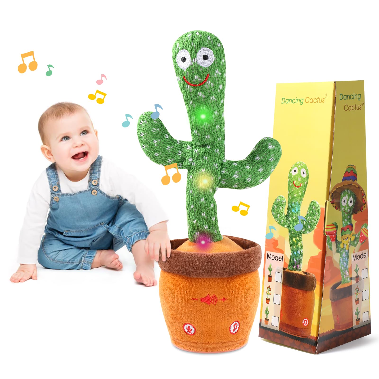 ISTATSO Dancing Cactus Toy Talking Singing LED Light 10 Songs Plush Kids