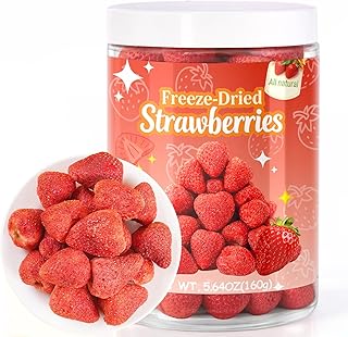 5.64oz Freeze Dried Whole Strawberries - Naturally Crispy Dehydrated Strawberry Fruit Snacks in Resealable Jar for Yogurt, Oatmeal, Smoothies, Baking Toppings & Snacks, Vegan-Friendly