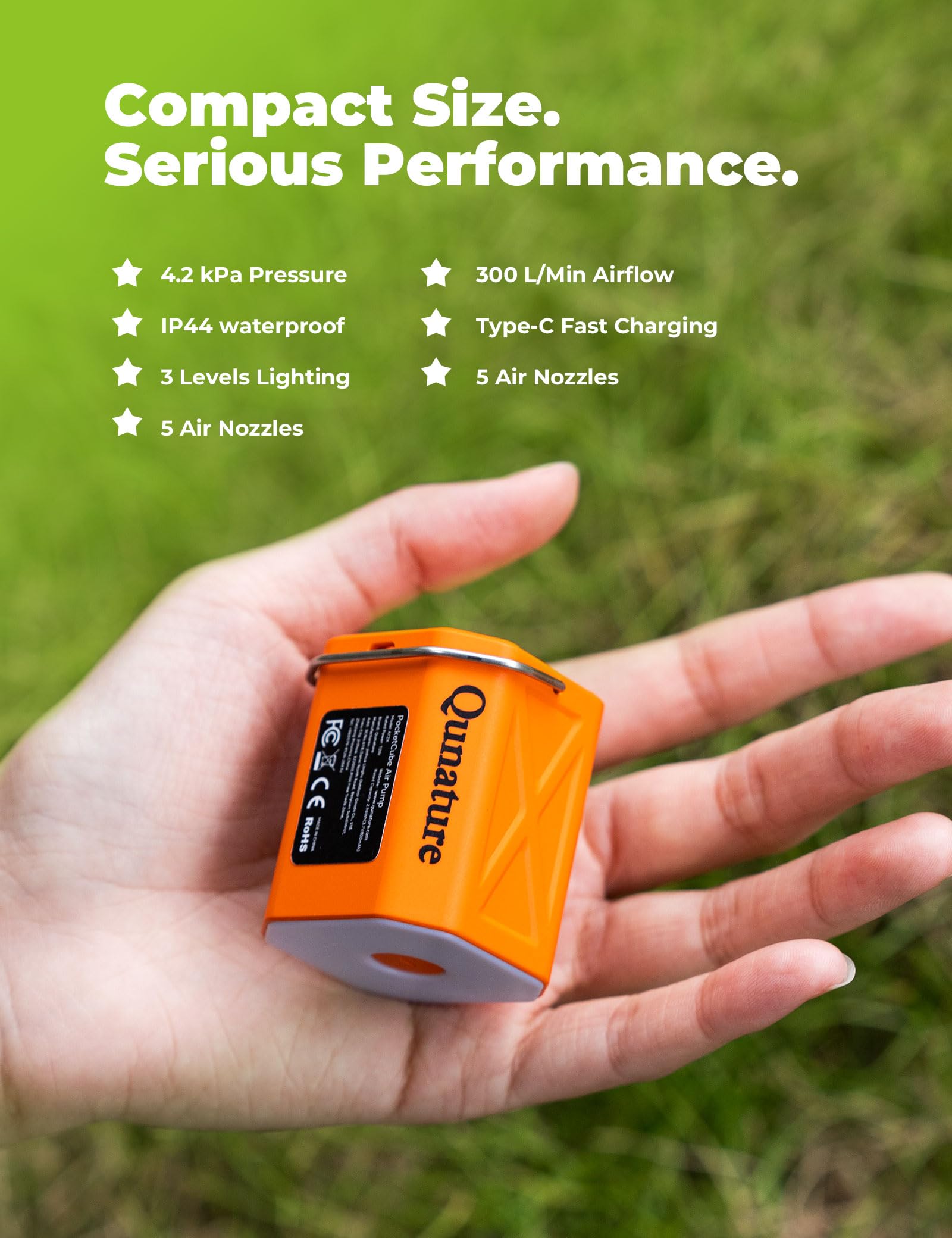 Mini pompka powietrza, przepływ powietrza 4,2 kPa, 300 l/min, 45 g, ultralekka z szybkim ładowaniem USB, 3-trybowe oświetlenie, przenośna elektryczna pompa powietrza z 5 dyszami do materaca