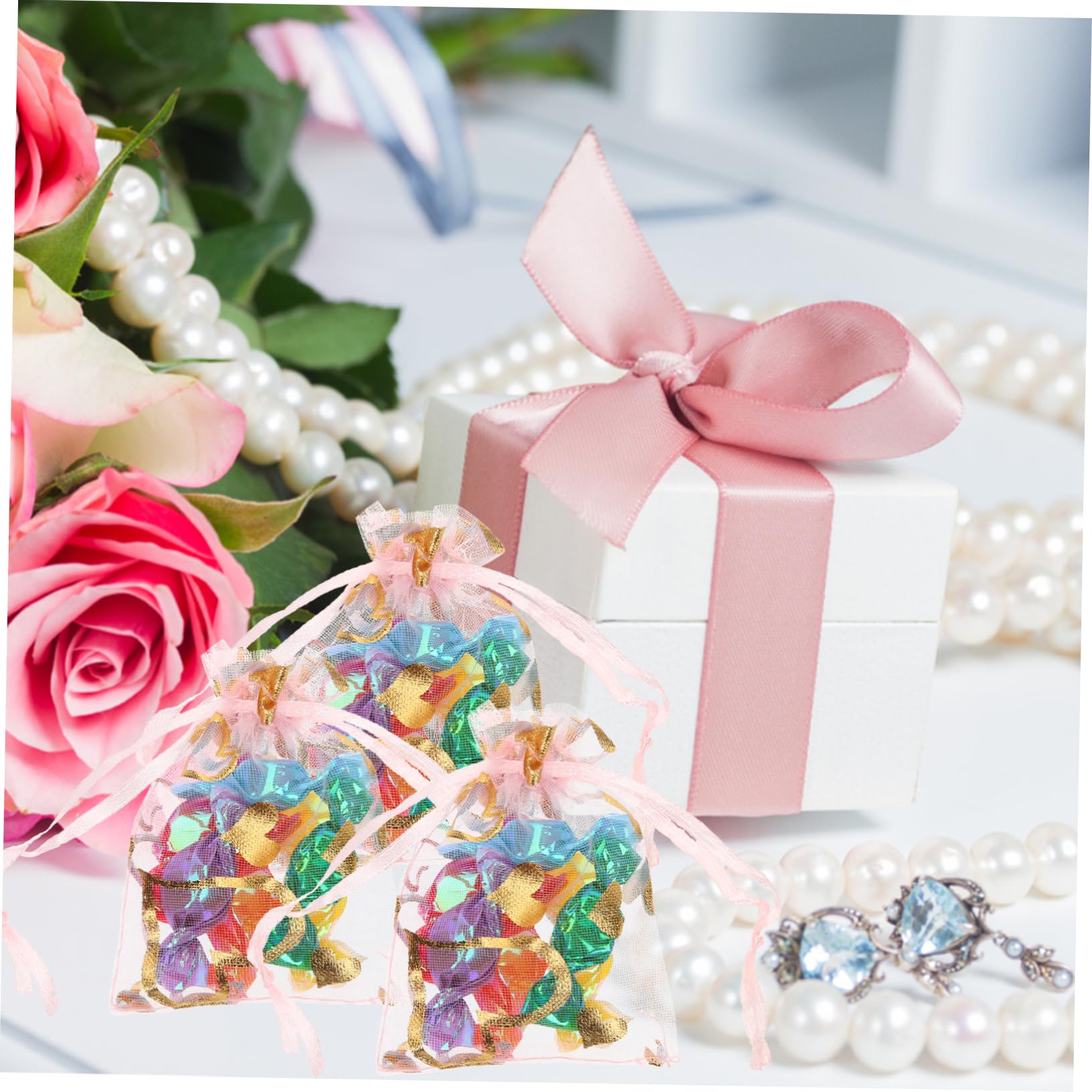 Healeved 300pièces Organza Avec Cordon De Serrage Lot De Pochettes Roses Tulle Pour Bijoux Et Élégant Et Pratique Pour Mariages Et Fêtes