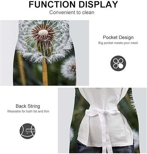 Miniatura 6 de Personalized Winter White Dandelion Adult Apron, Kitchen Cooking Aprons for Woman Man, Adjustable Bib Apron with Pocket for Baking, BBQ Crafting