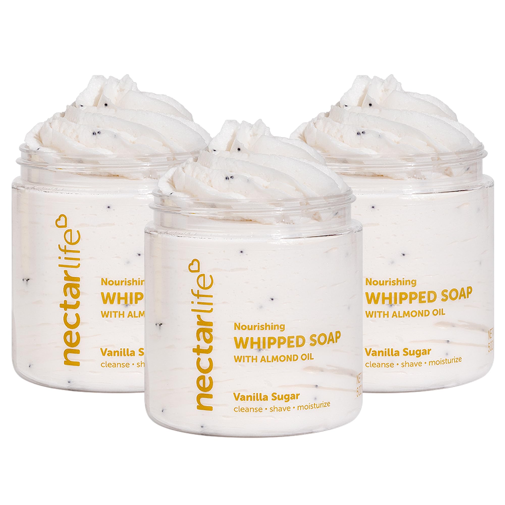Nectar Life Nourishing Whipped Soap and Shave Butter with Almond Oil, Vanilla Sugar, Set of 3, 5 Oz Each