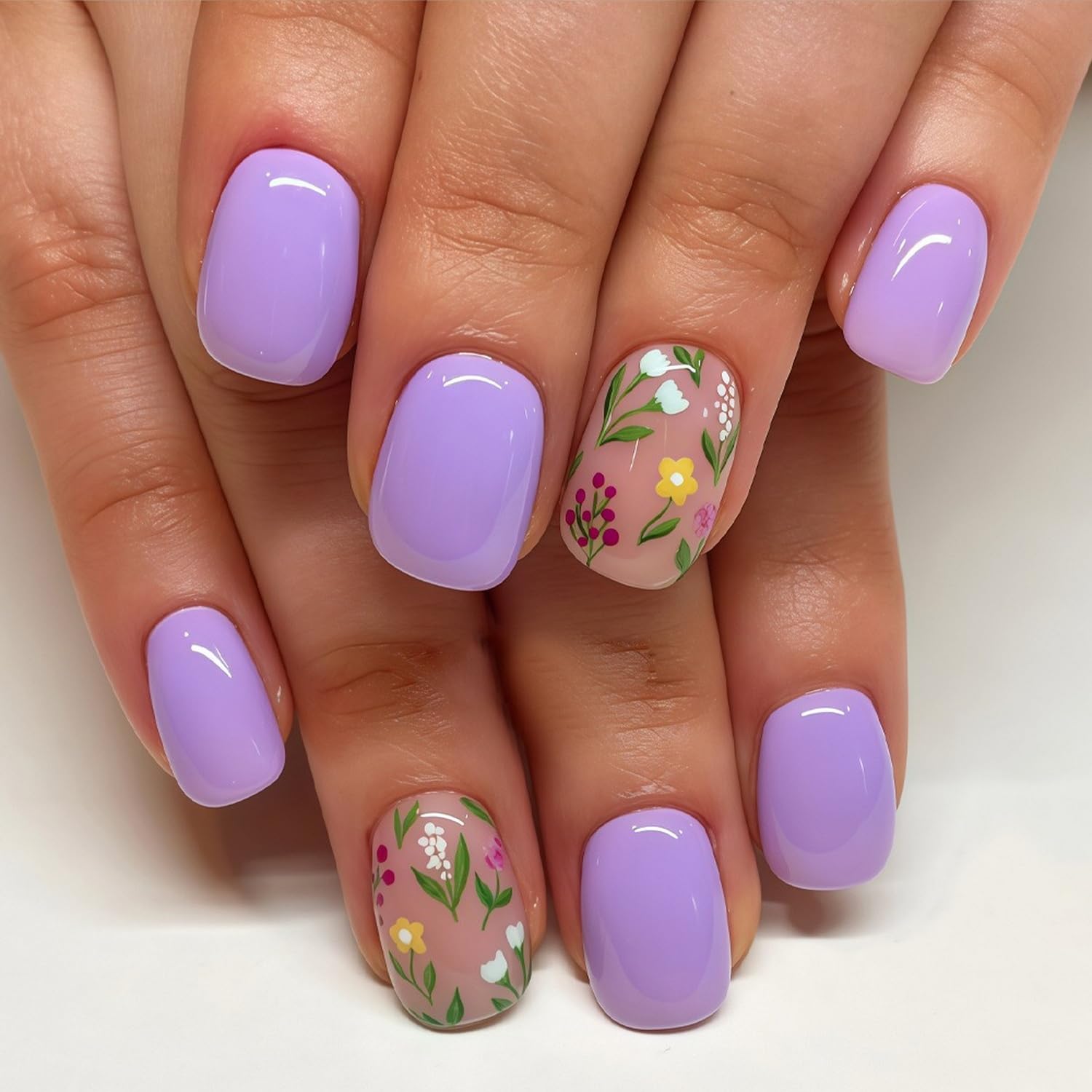 Tulips Press on Nails Short Square Glossy Flower Patterns