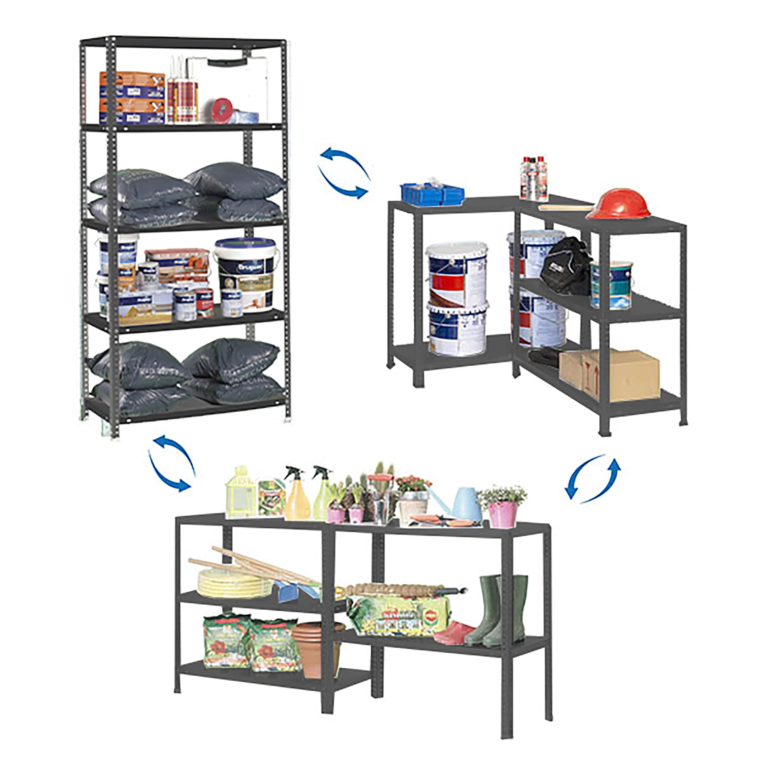 Simon Rack Estantería Metálica 1500x1000x400 mm - Comfort | 4 Alturas, Bandeja Metal, 100 kg de Punto Flexión, Antracita, Pintura anticorrosión, Montaje con tornillo
