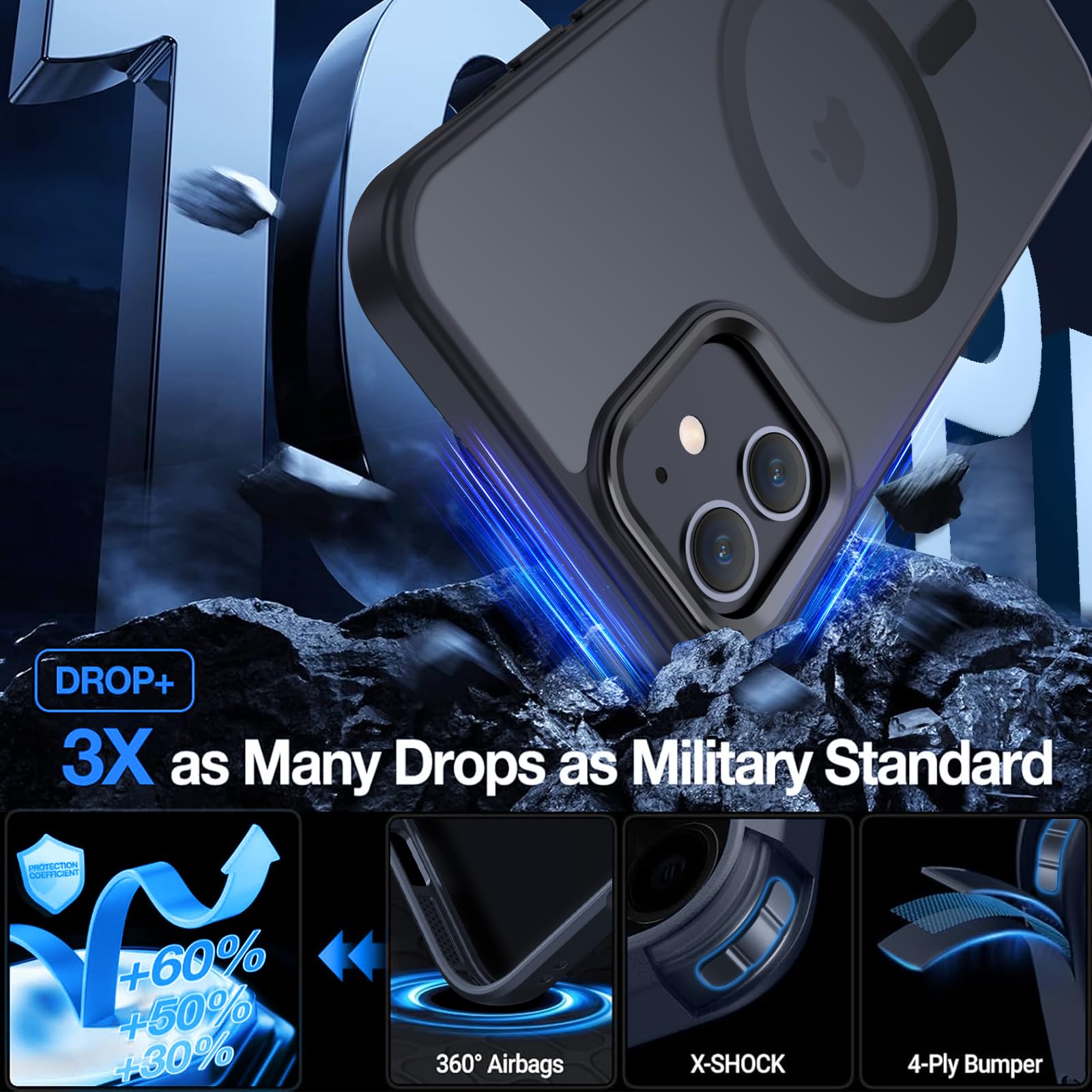 Coque Magnétique IPhone 12 / 12 Pro - Compatible MagSafe - Anti-Choc Militaire - 2 Verres Trempés Inclus - Transparente - 6