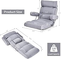 Vista 10 de KOMFOTT Sofá plegable ajustable, tumbona tapizada para interiores con reposacabezas ajustable de 6 posiciones, soporte lumbar, asiento extendido