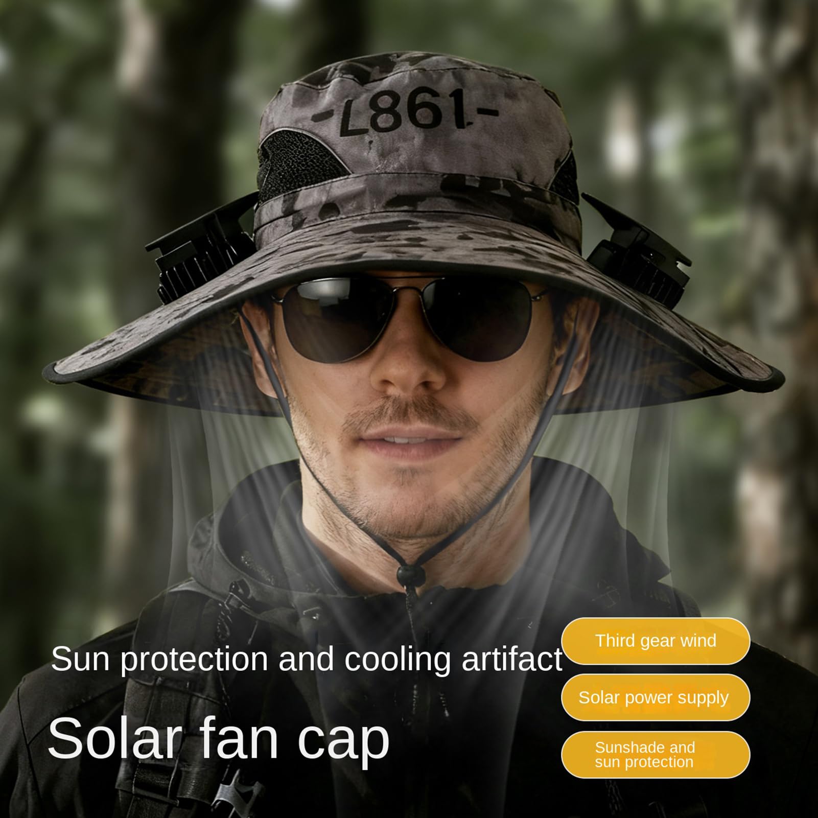 Sombrero con Ventilador Incorporado y Panel Solar - Gorra de Ala Ancha con 4 Ventiladores de Energía Solar - Sombrero de Pescador | Para Pesca, Senderismo, Jardinería, Viajes, Playa, Golf, Paseos en B