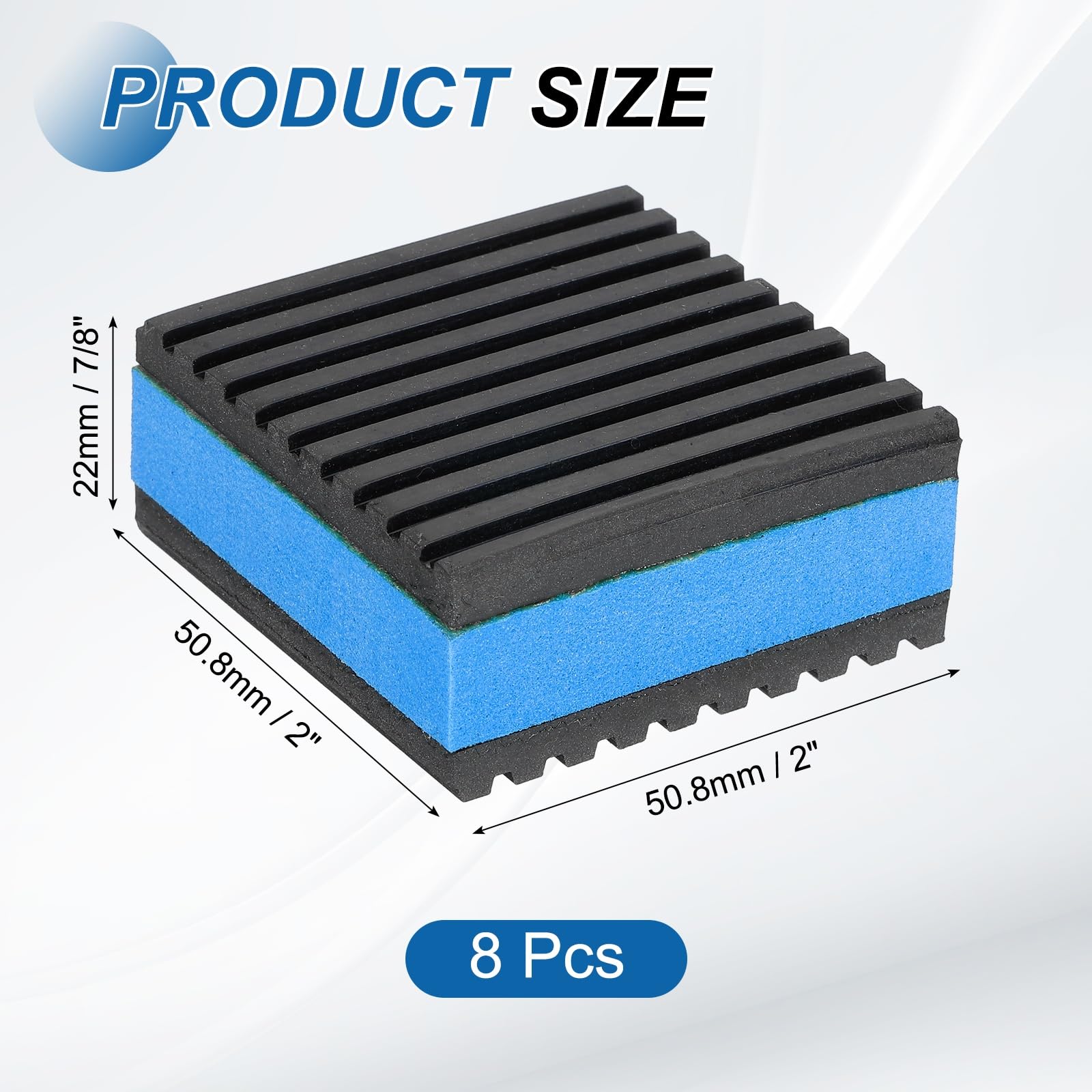 PATIKIL Pads Anti-Vibrations En Caoutchouc, 8 Pack Carrés EVA Matelas Isolation Vibrations Pour HVAC System Air Conditioner Air Compressor Washer Dryer, Noir/Bleu (2" x 2" x 7/8")