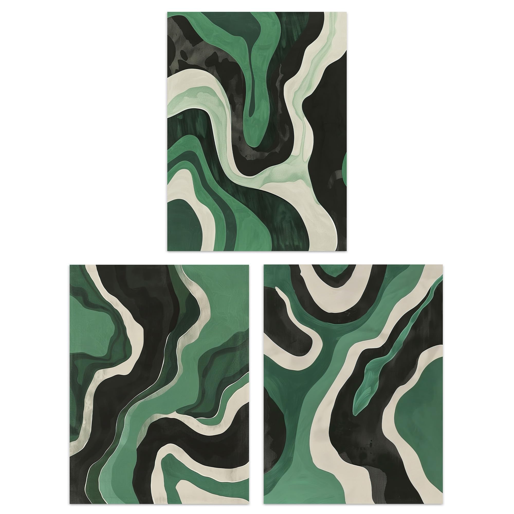 Set of 3 Abstract Green Black Amazon River Aerial 12X16"" Wall Art Prints