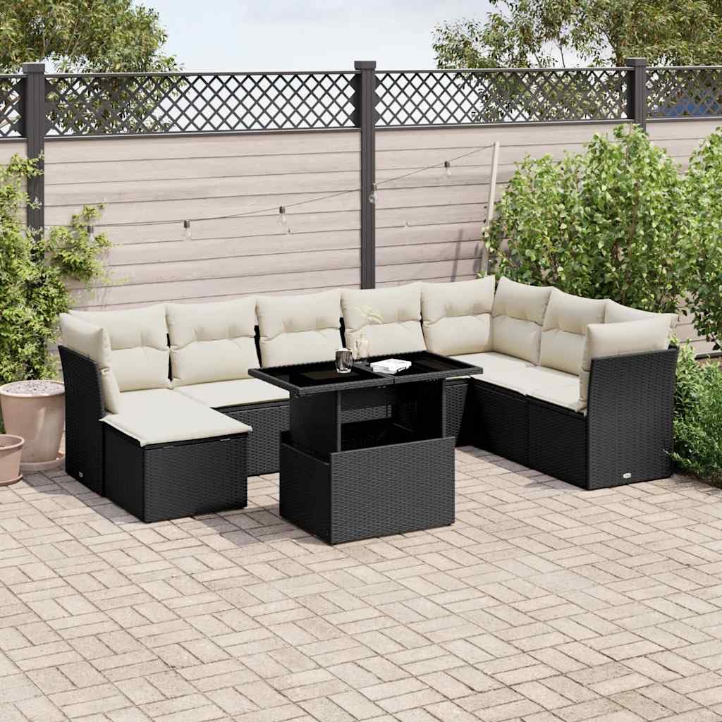 Makastle Salon de Jardin Modulaire 9 pcs Résine Tressée Noir