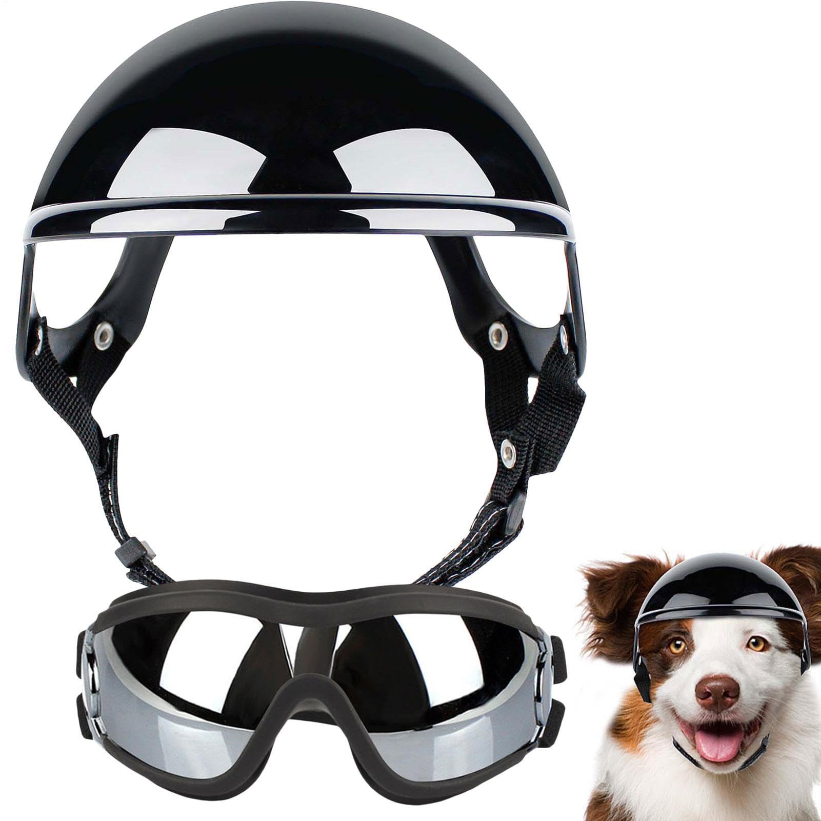 Casco Y Gafas para Perro - Gafas para Perros con Protección UV para El Viento Y El Polvo - Transpirables Casco De Protección Ajustable para Mascotas para Perros Pequeños