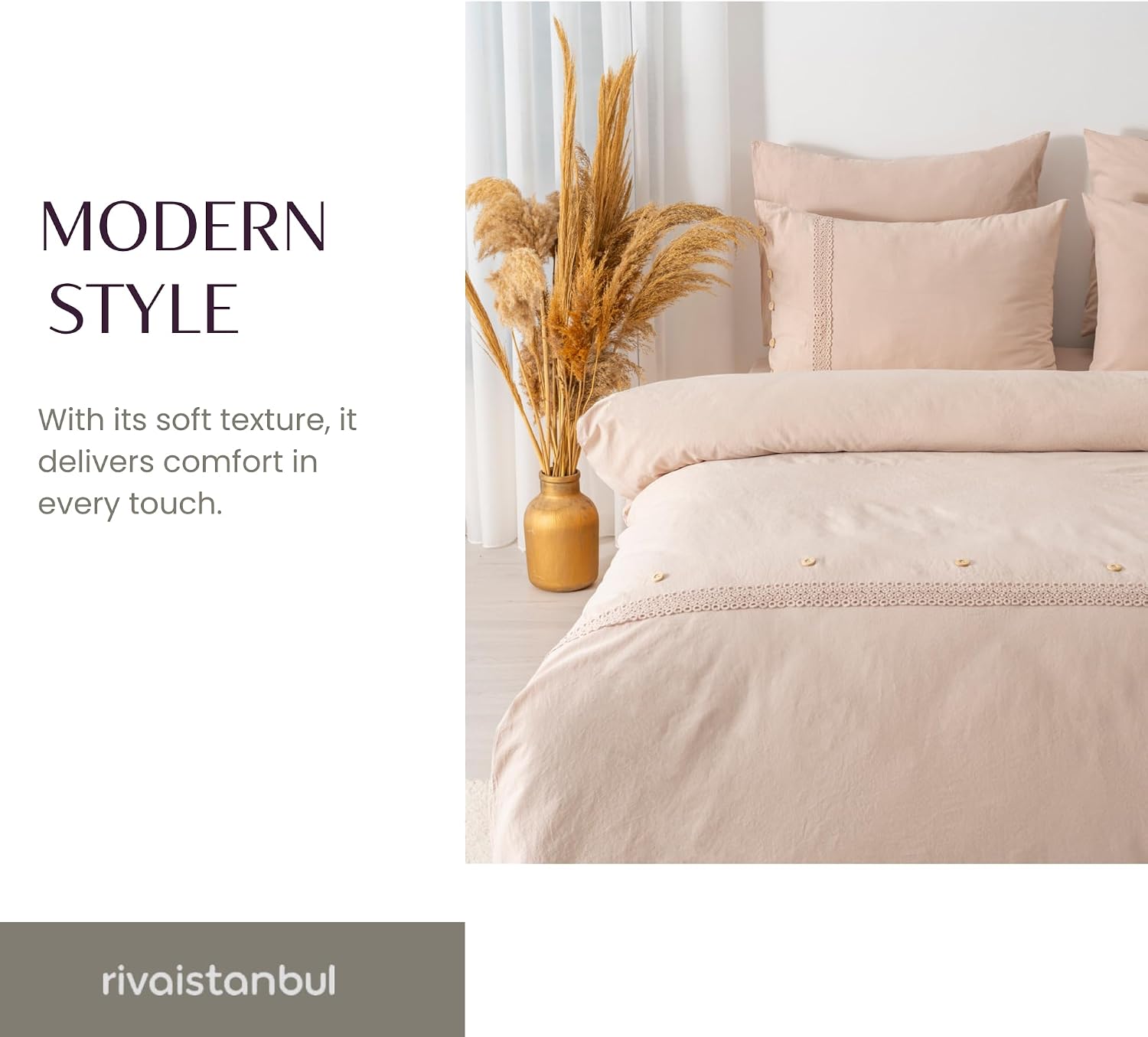 100% Cotton Duvet Cover Bedding Set | 6-Piece Embroidered Duvet Cover, Flat Sheet & Pillowcases | Oversized Cotton Bedding Set for Bedroom (Grace Cappuccino, 78.74 × 86.61 inch)