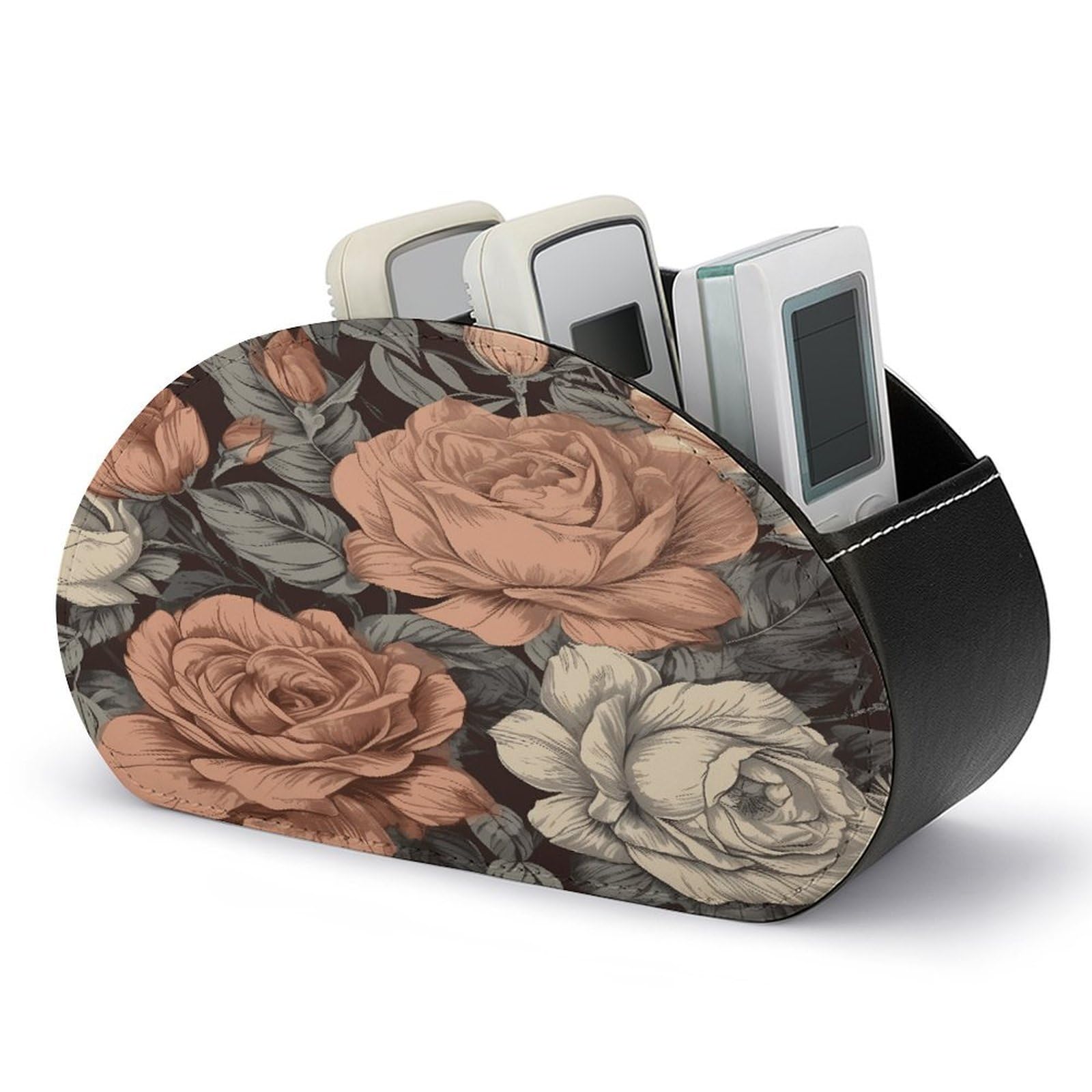 Btcowzrv Style Hand Drawn Rose Pattern Remote Control Holder With 5 Compartments