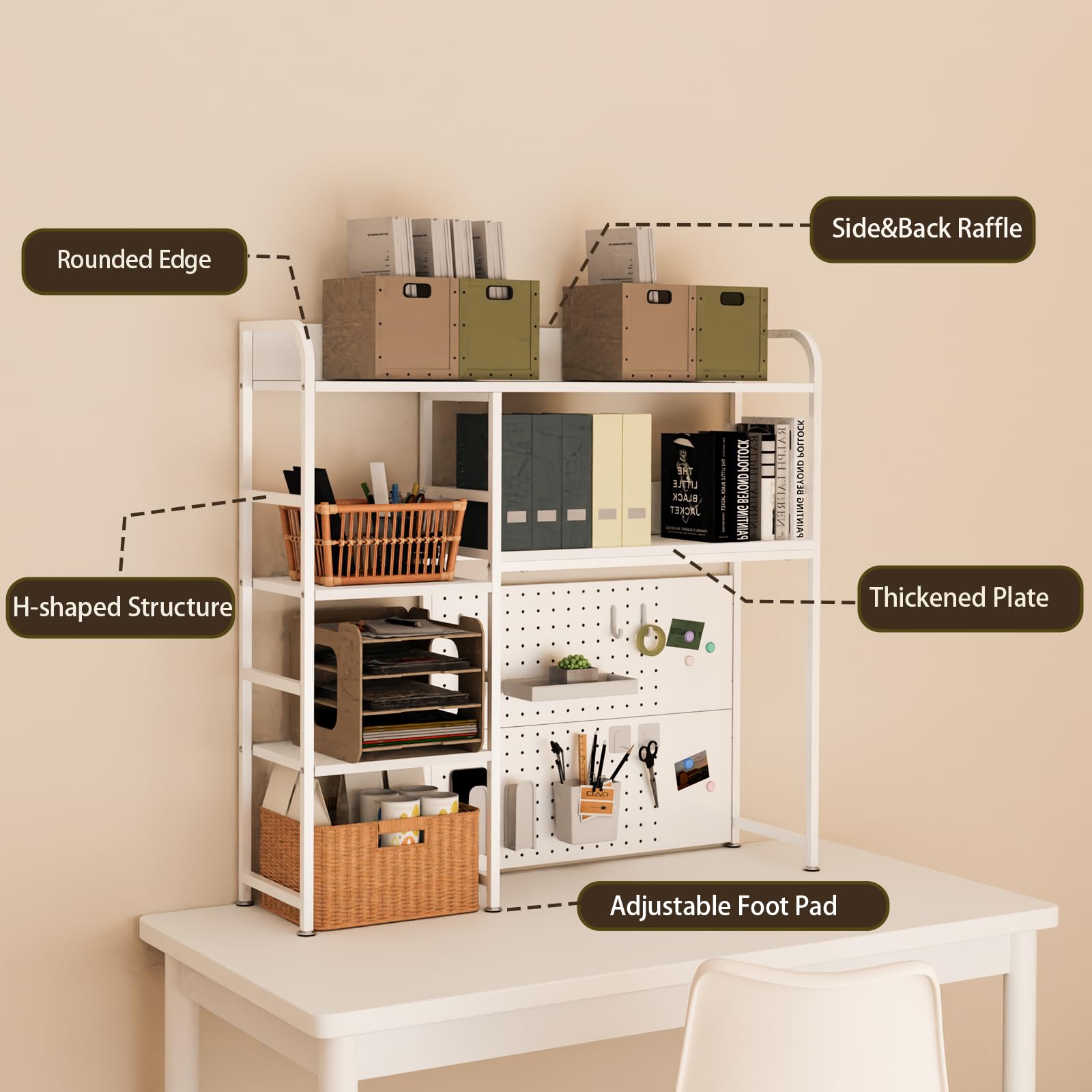 Étagère de Bureau à 2 Niveaux avec étagère de Stockage, Noir 110CM, Organisateur de Bureau avec Tableau d'affichage