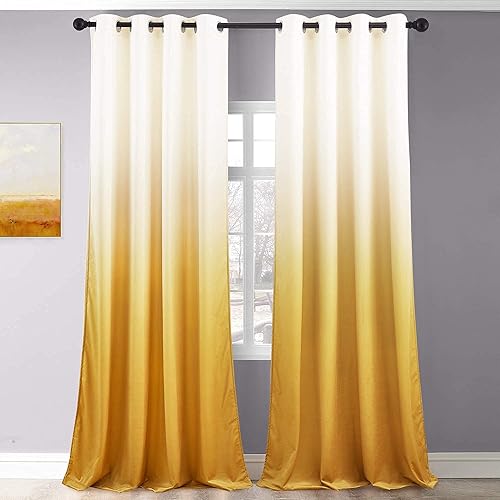 StangH Cortinas de terciopelo dorado degradado estampado degradado de color blanco crema sobre tela de terciopelo blanco crema, cortinas con ojales