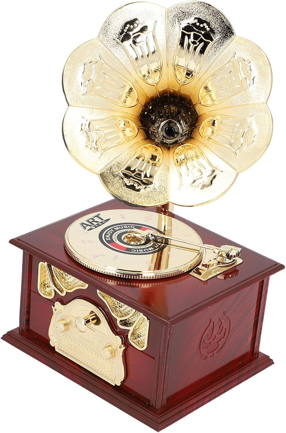 CCYLEZ Gramophone Music Box, Phonograph Clockwork Music Box Easy to Use ABS Plastic Retro Exquisite Cute for Home Table Desk Decorations (Brown Gramophone)