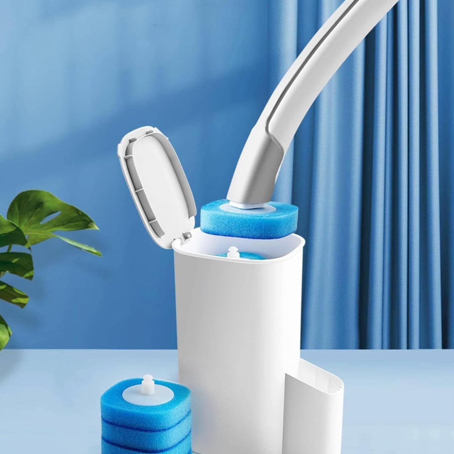 Kit complet de brosse WC avec têtes jetables - Nettoyage sans effort et hygiénique - Panier de rangement inclus