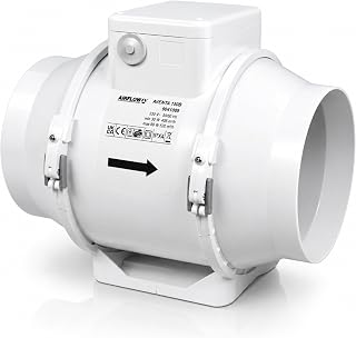 Airflow Aventa 150T Ventilatore In‑Linea con Timer, 30W, 2 Velocità, 112–144 l/s, Compatibile con Condotti da 150 mm, Design Compatto 250×295×185 mm, Garanzia 3 Anni