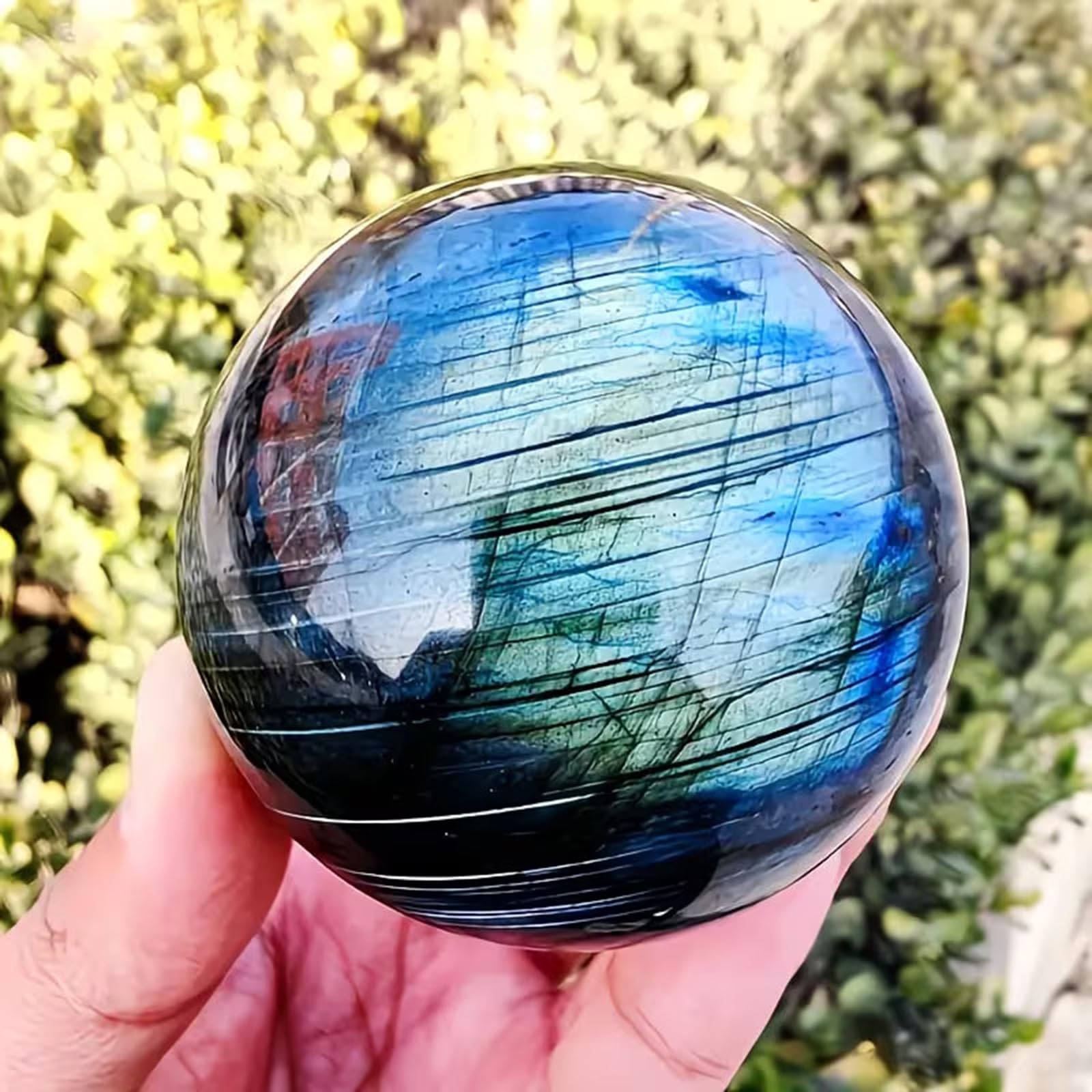 Sfera di cristallo naturale di labradorite, pietra preziosa per Reiki | Sfera di cristallo di quarzo, decorazione per la meditazione sulla stregoneria, ornamento per la scrivania di casa