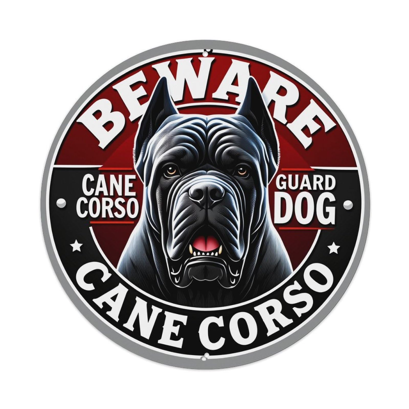 Beware Cane Corso Guard Dog Round Tin Sign Vintage Metal Poster, Home Bar Garage Man Cave Cafe Indoor & Outdoor Wall Decoration 8x8Inches