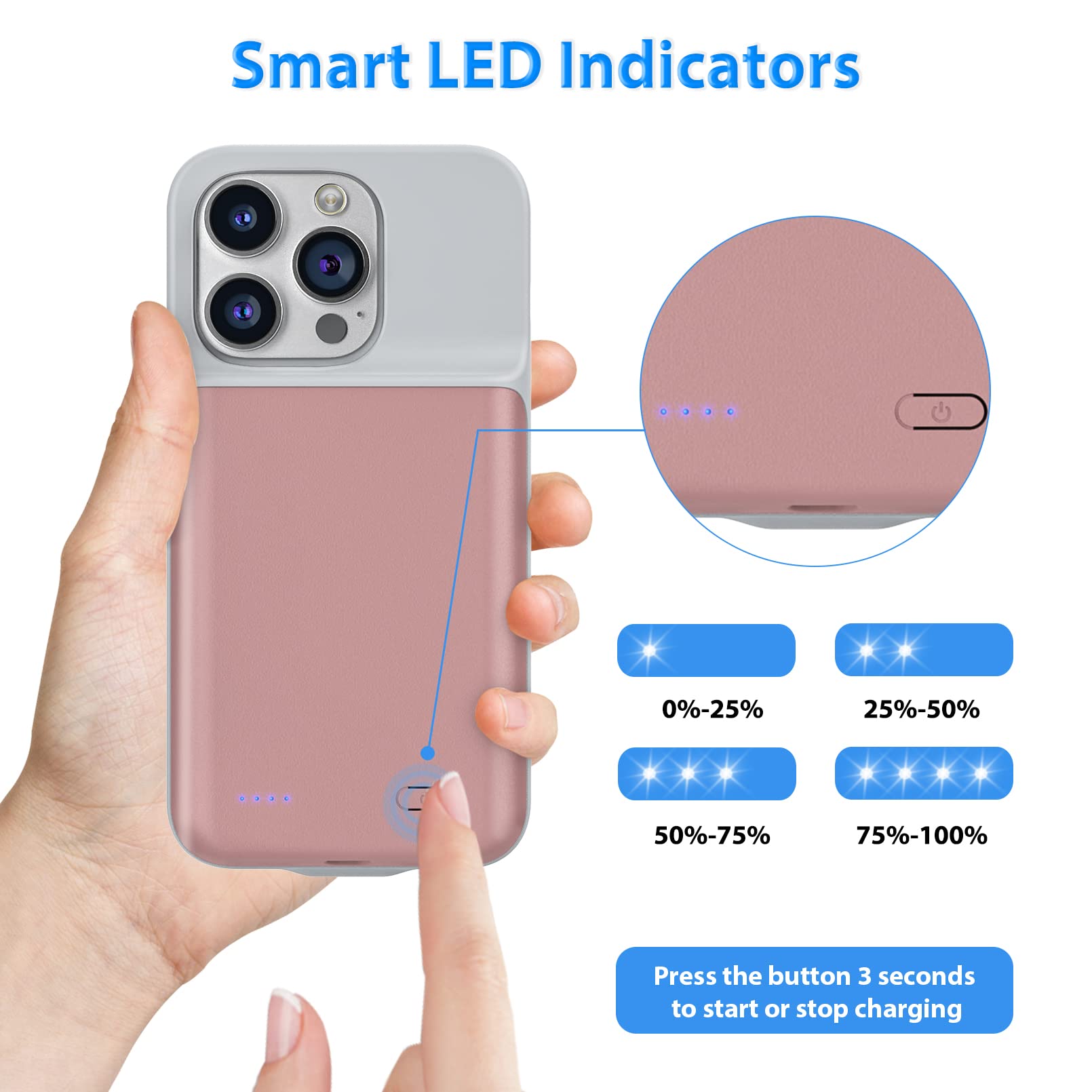 Cover Batteria per iPhone 14 Pro, [6000mAh] Custodia Protettiva Per Caricabatterie Portatile, Batteria Ricaricabile Intelligente Estesa per iPhone 14 Pro (6,1 pollici) (Rosa)