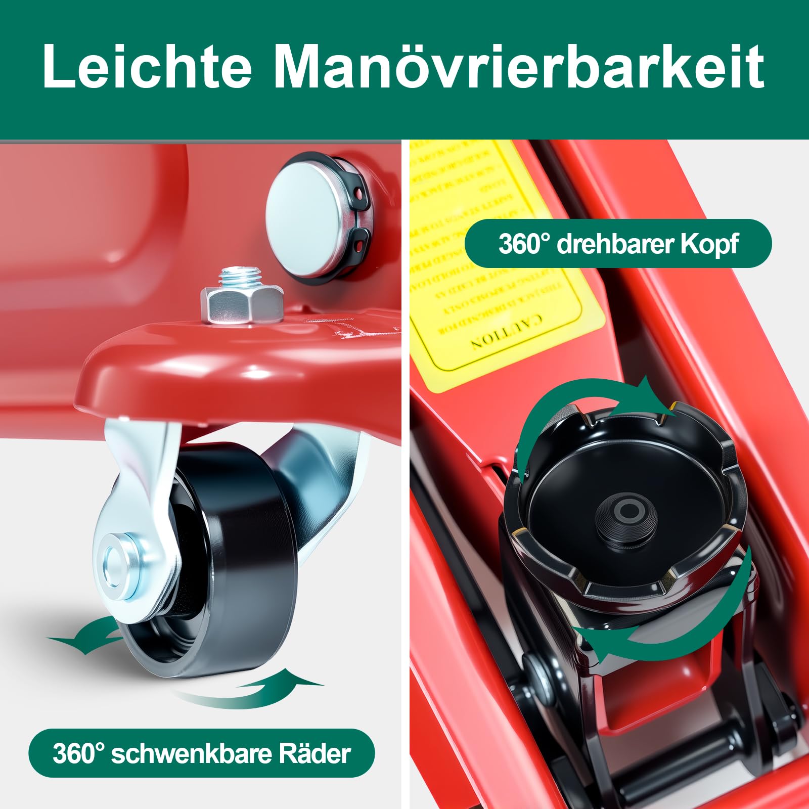 HYCHIKA Hydraulischer Wagenheber Hydraulisch, Wagenheber 3T Hydraulisch, Rangierwagenheber mit Tragegriff, Hydraulikheber, 5.3-14.6 Zoll Hubbereich, 360° Schwenkräder, für Auto, SUV und Reifenwechsel