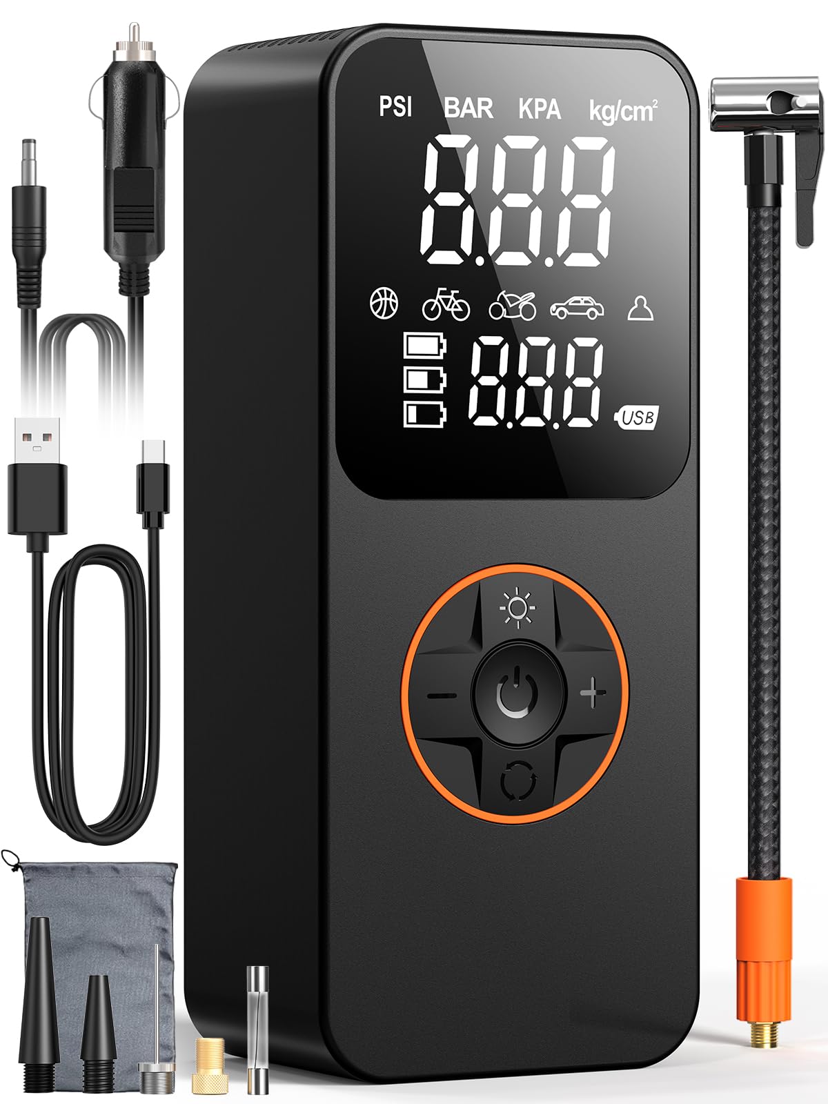 Gonfleur Pneus Voiture Électrique Sans Fil Mini Compresseur à Air Portatif 150 PSI avec Arrêt Auto & LED, Inflation Rapide, Batterie 6000mAh, Charge USB-C, pour Voiture/Moto/Vélo/Ballon, Noir