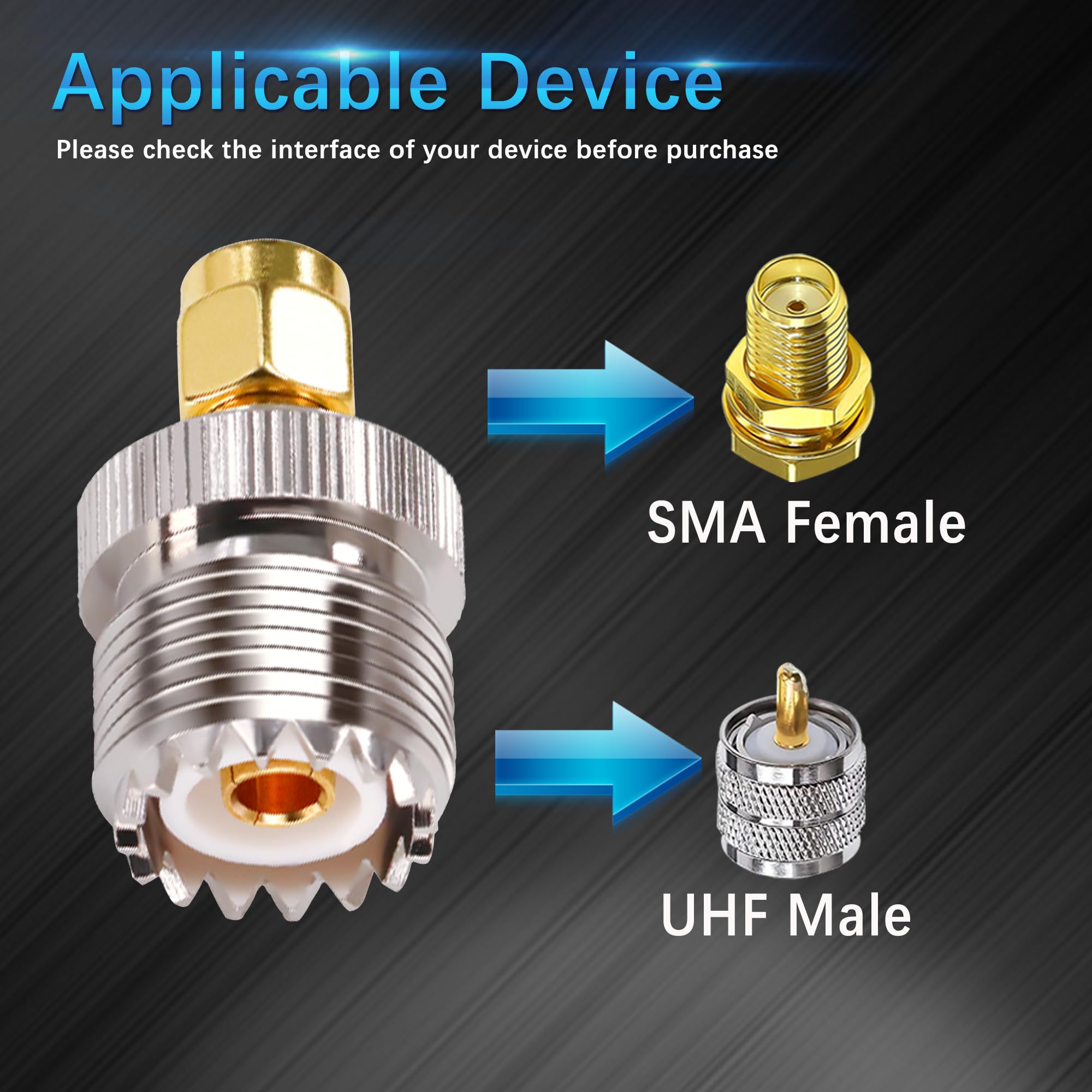 TUOLNK Adapter SMA PL259 - męski SMA na PL-259 żeńskie złącze koncentryczne UHF do radia CB - 2 szt