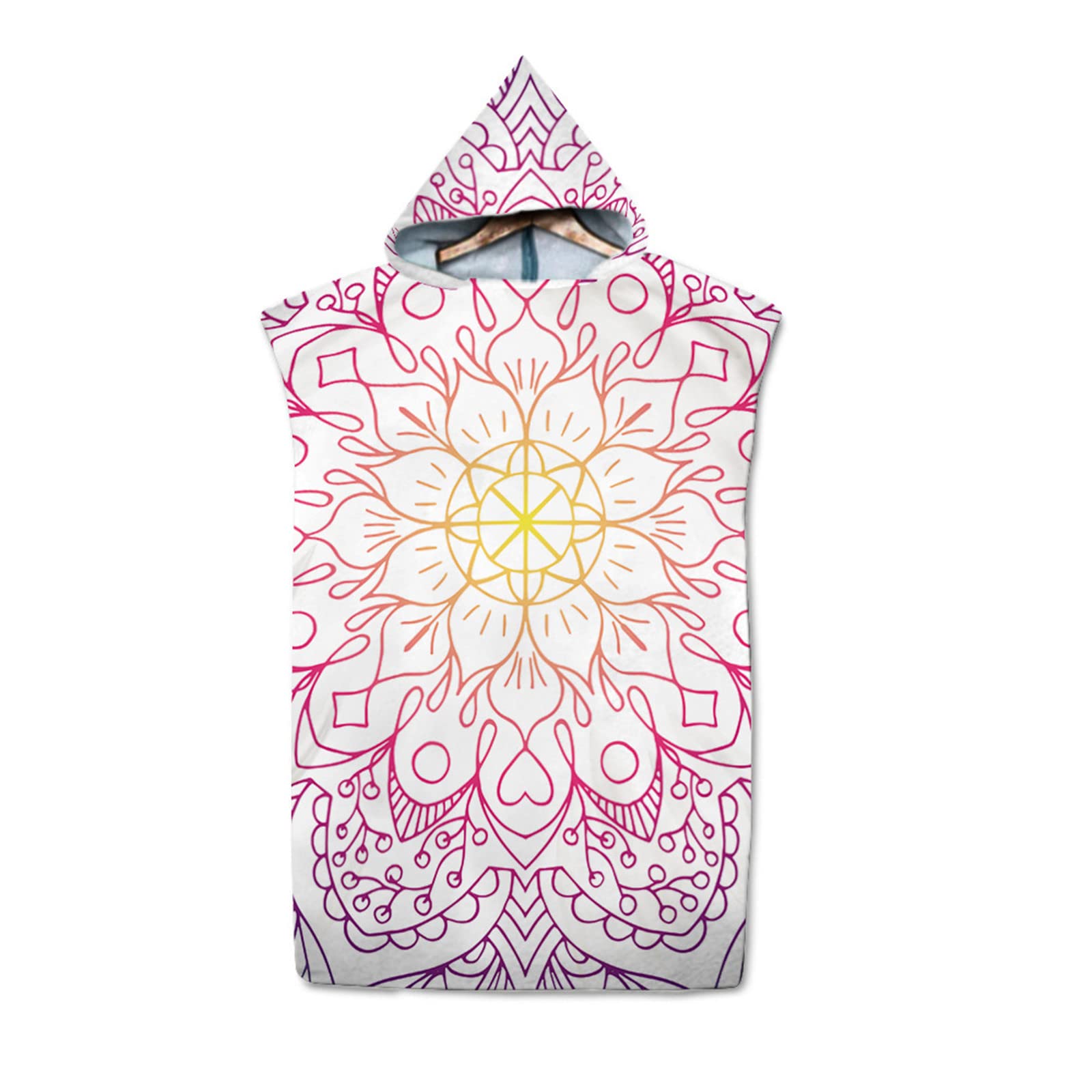 Highdi Beach Poncho Towel Adults, Mandala Style Hooded Beach Towel Changing Robe/Surf Changing Towel/Microfibre Water Absorbent Swimming Towel Poncho, fit Men Women (Pink)